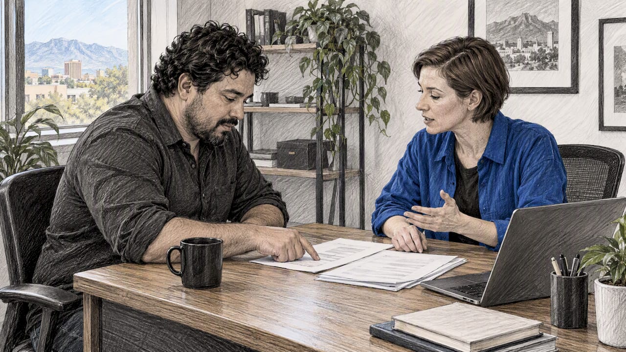 Owner And Consultant Reviewing An Hourly Fee